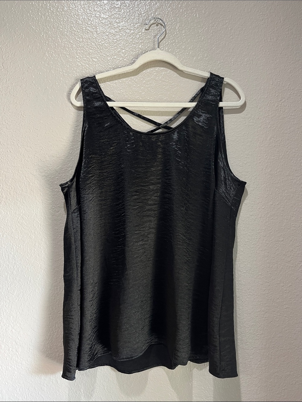Boutique Women's Black Satin Tank Top Sz 2X Strappy Back Office Summer Casual